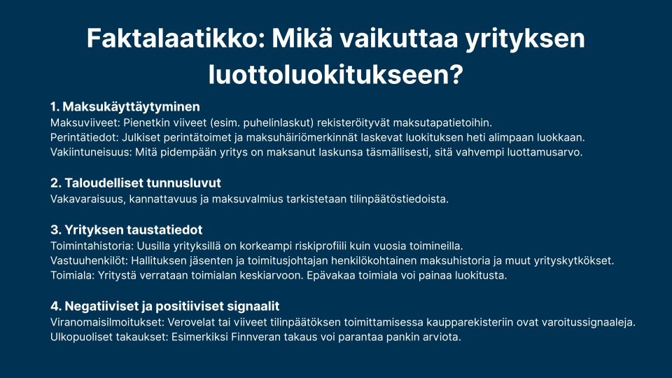 Faktalaatikko: Mikä vaikuttaa yrityksen luottoluokitukseen?
