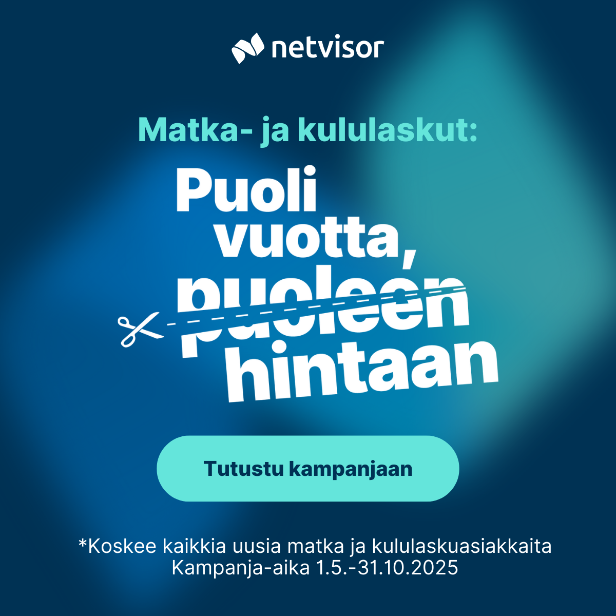 Netvisor matkat- ja kulut puoli vuotta puoleen hintaan -kampanja.