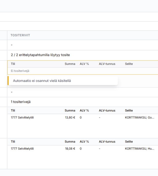 Tiliotteiden käsittely