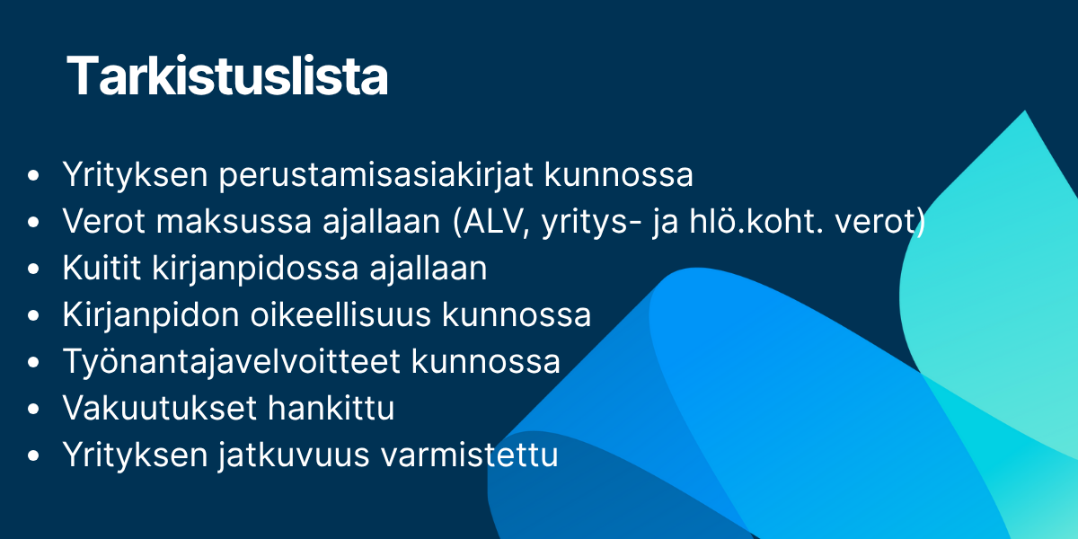 Taloudelliset velvoitteet tarkistuslista